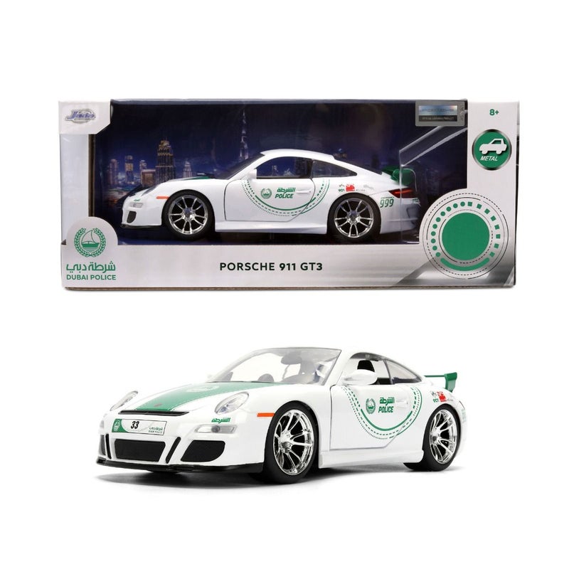 Jada Metal Porsche 911 GT3 Dubai Police Die-Cast Car (1:24, White/Green) - Image 1