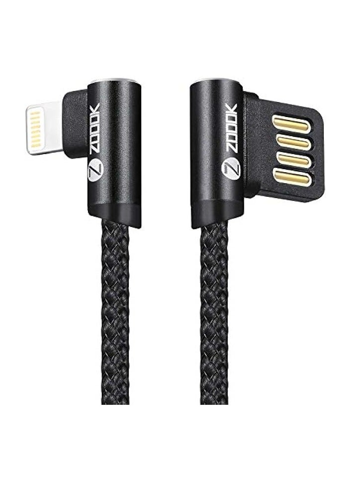 Zoook ZF-BLIC2 - Braided iPhone Charging Cable with METAL L SHAPE 90 DEGREE CONNECTORS on both Ports FOR EASY ACCESS 1.2M - Black - Image 1