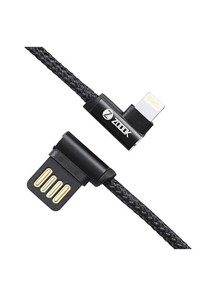 Zoook ZF-BLIC2 - Braided iPhone Charging Cable with METAL L SHAPE 90 DEGREE CONNECTORS on both Ports FOR EASY ACCESS 1.2M - Black - Image 2