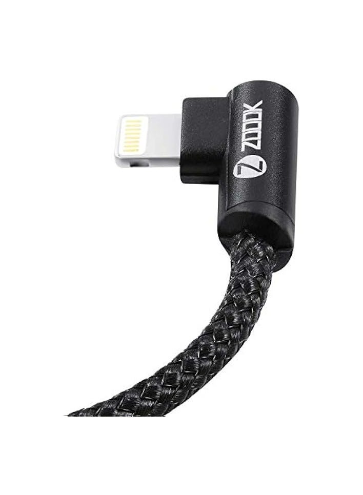 Zoook ZF-BLIC2 - Braided iPhone Charging Cable with METAL L SHAPE 90 DEGREE CONNECTORS on both Ports FOR EASY ACCESS 1.2M - Black - Image 3