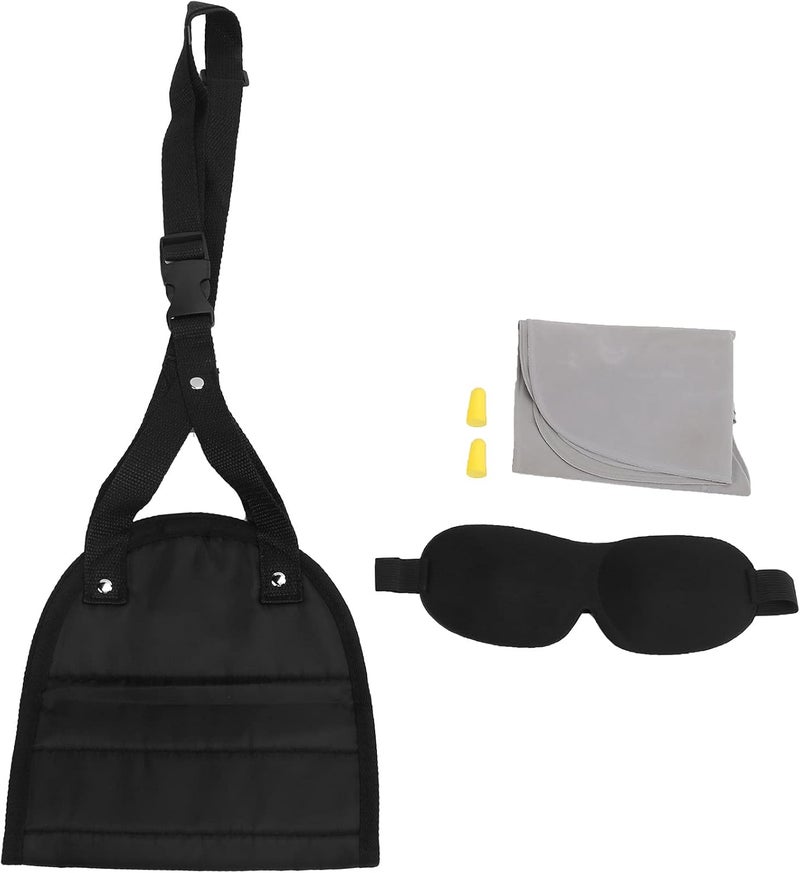 Travel Neck Pillow Set, Inflatable Pillow, Eye Cover, Ear Plugs, Foot Hammock Rest, Black - Ergonomic Design, Lightweight Oxford Fabric, Comfortable for Travel and Sleep - Image 3
