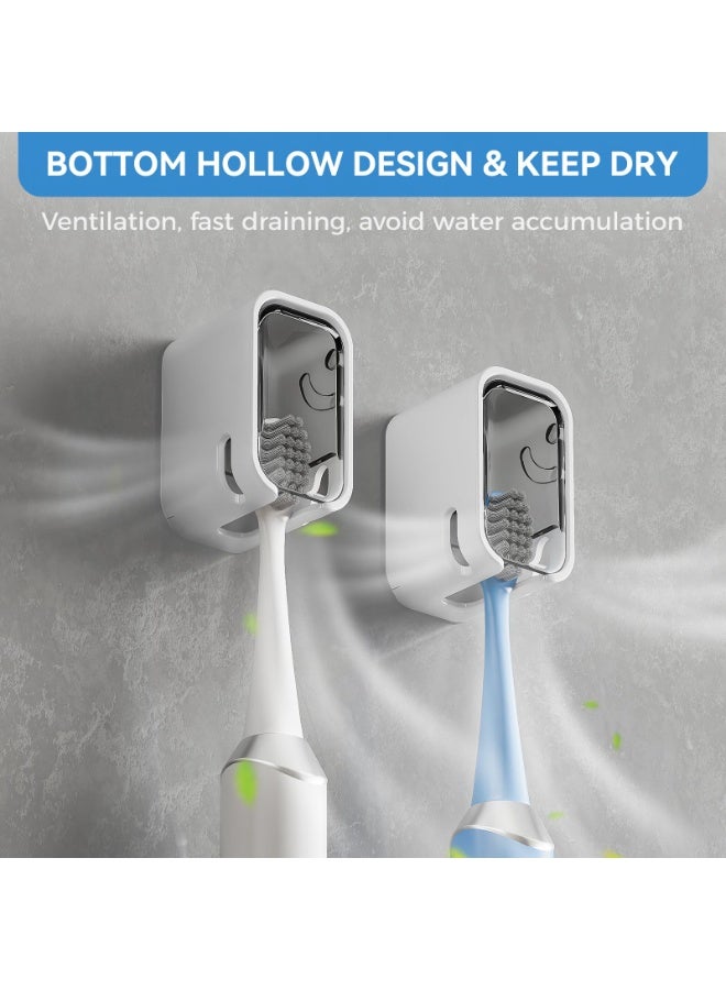 HOMESTAR 2 PCS Dust-Proof Bathroom Toothbrush Holder Wall-Mounted No-Drilling Toothpaste Storage Hanger, Innovative Single Slot Design，Strong Adhesive Sticker Secure And Non-Marking, Double Side Vents Draining And Dust-Proof Design, Individual Toothbrush Dispenser Storage Box, For All Types Of Toothbrushes Bathroom Organizer ，for Home and Travel (White/Grey ，2.6*3*4.4 cm) - Image 4