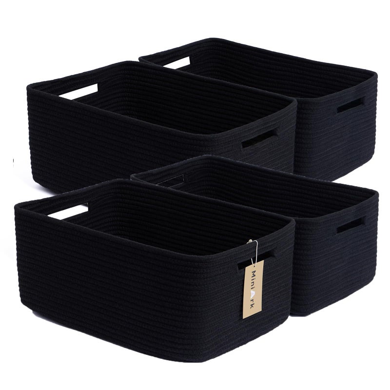 MiniArk Large Storage Baskets for Organizing, Closet Shelf Baskets for Clothes Blanket Towels, Baby Nursery, Toy Bins Box, Woven Rope Baskets, 17 x 13 x 7.5â€, 4 Packs Black - Image 1