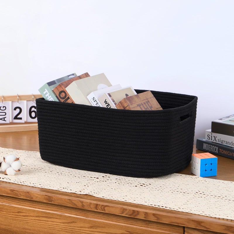 MiniArk Large Storage Baskets for Organizing, Closet Shelf Baskets for Clothes Blanket Towels, Baby Nursery, Toy Bins Box, Woven Rope Baskets, 17 x 13 x 7.5â€, 4 Packs Black - Image 5