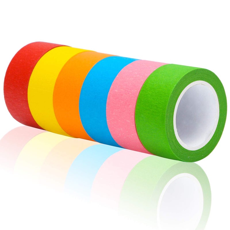 Aunifun 6 Pieces Colored Masking Tape Rainbow Masking Roll Tape Labeling Tape Graphic Art Tape Roll for Fun DIY Arts Supplies Kit 2 Inches 32 Feet