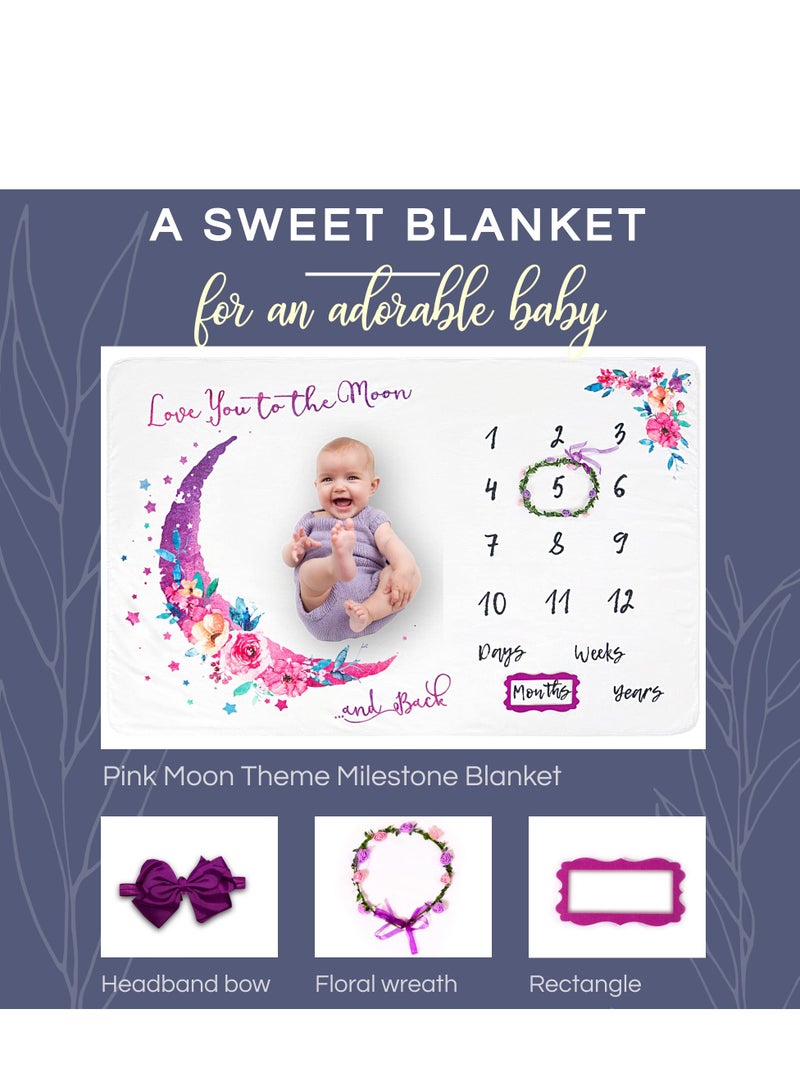KASTWAVE Baby Milestone Blanket for Baby Girl - 60"x40" Moon Baby Month Blanket for Girls - First Year Calendar Growth Chart, New Moms Set, Wrinkle Free, Washable, Dryable Headband - Baby Girl Shower Gifts  - Image 5
