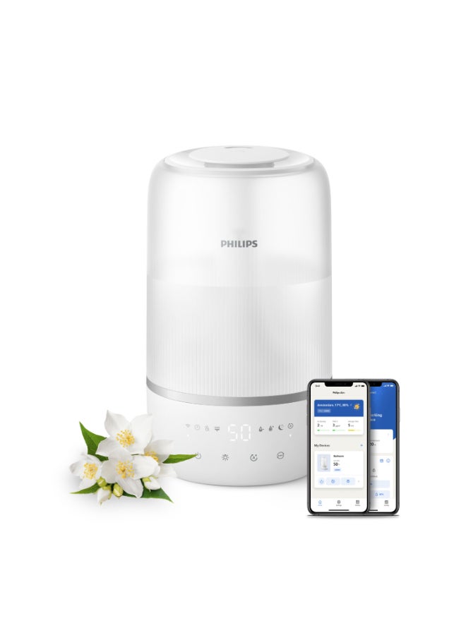 Air Humidifier 1000 Series,For Rooms Up To 38 M² With 250 Ml/H,Sky High Mist - For More Even Humidity Distribution, 3L Water Reservoir Provides Up To 32 Hours Of Continuous Use,Aromatherapy,Air+ App Connected HU1509/00 White