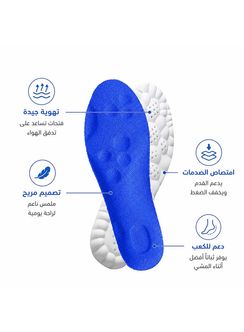 تيشتا نعل طبي سيليكون للرجال – بمادة ميموري فوم مزودة بوسائد تدليك وفتحات تهوية – قابل للقص حسب المقاس (41-46) – (أزرق غرانيت) – (زوج واحد) - Image 4