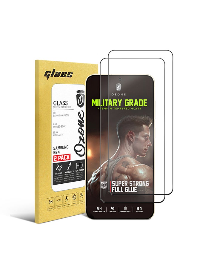 O Ozone 2 Pack Full Coverage Tempered Glass for Samsung Galaxy S24 Screen Protector, 9H Hardness Black Edge Tempered Glass Film HD Clear Screen Guard  - Image 1