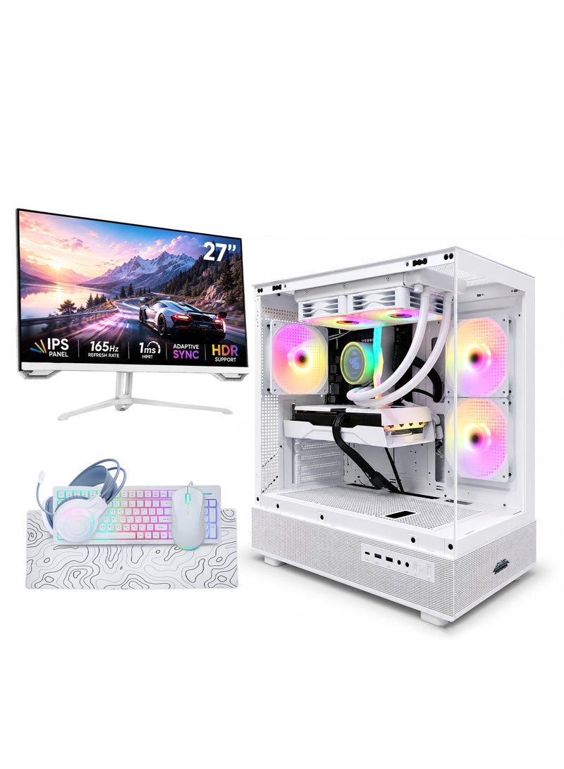 Arab Gamers All-in-One Gaming PC Bundle - Intel Core i5-12400F, NVIDIA GeForce RTX 5060 8GB, 16GB RAM, 1TB NVMe SSD, 27" FHD 165Hz Monitor, Keyboard, Mouse, Headset, Windows 11 Pro, RGB White - Image 1