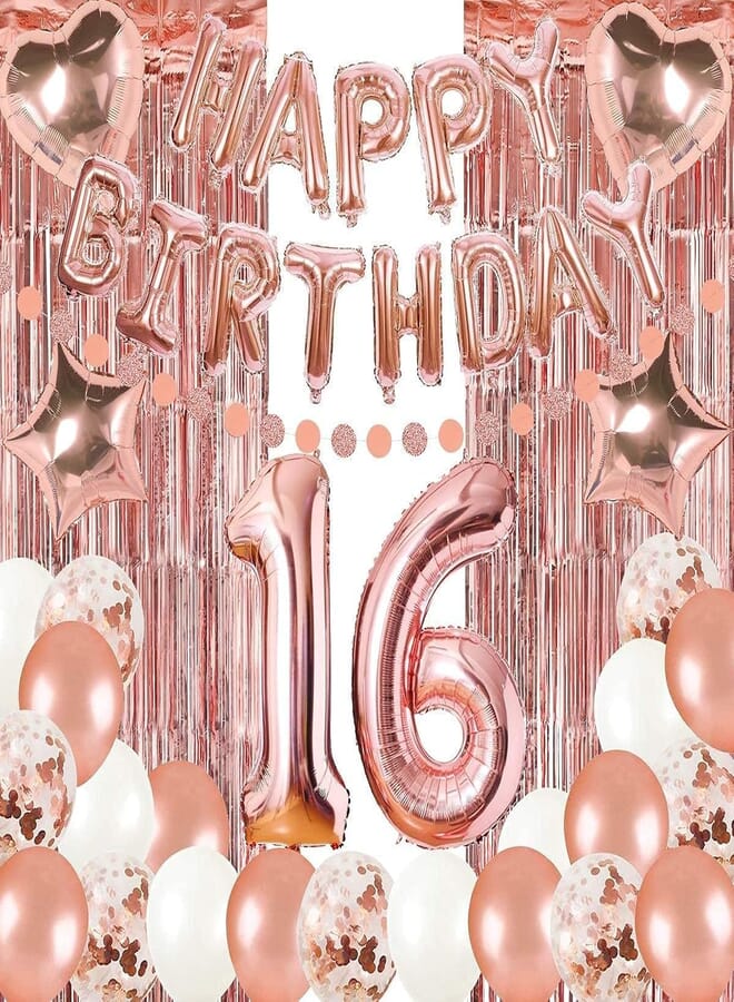 Secret 16th Rose Gold Birthday Decorations -38 Pieces Birthday Decorations kit with 40 Inch foil Balloons