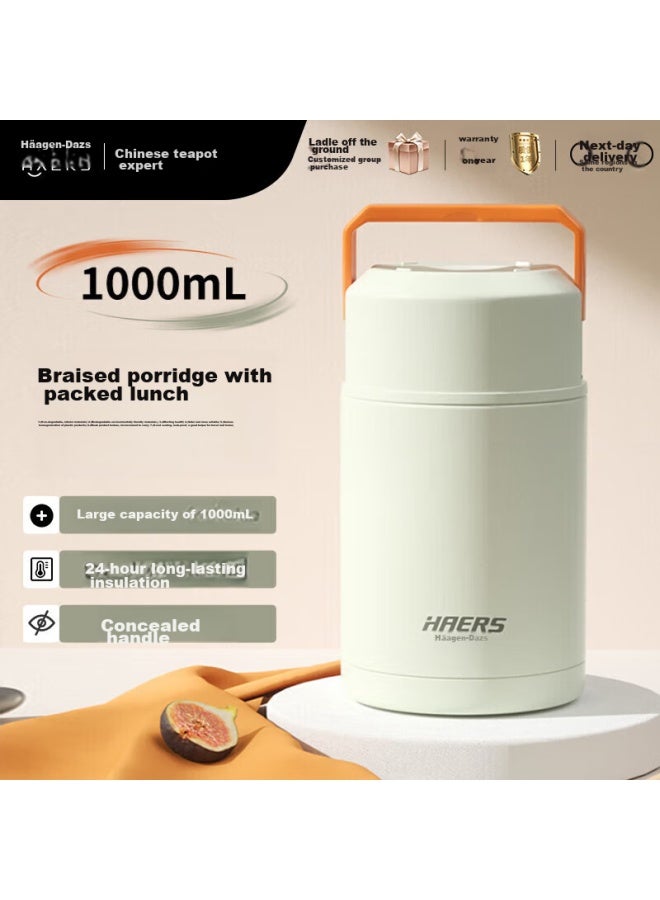 Haers Stainless Steel Vacuum Insulated Food Jar, Wide-mouth Large Capacity Thermal Lunch Box With Lid For Soup And Food Storage, 1000ml - Image 1