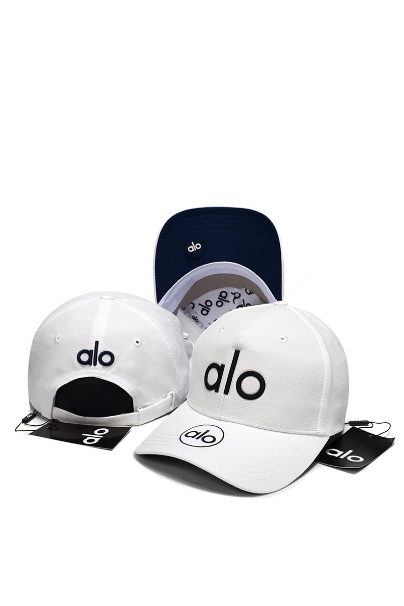 Alo Yoga White Baseball Cap with Black Alo Logo - Classic Sporty Style