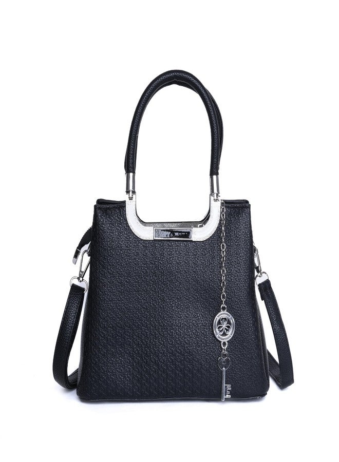 SANTORINI Élysée small Satchel Bag for woman | Multi-Compartment Design with Detachable Sling Strap & Charm | hand bags for women stylish | bags for women latest (Black) - Image 1