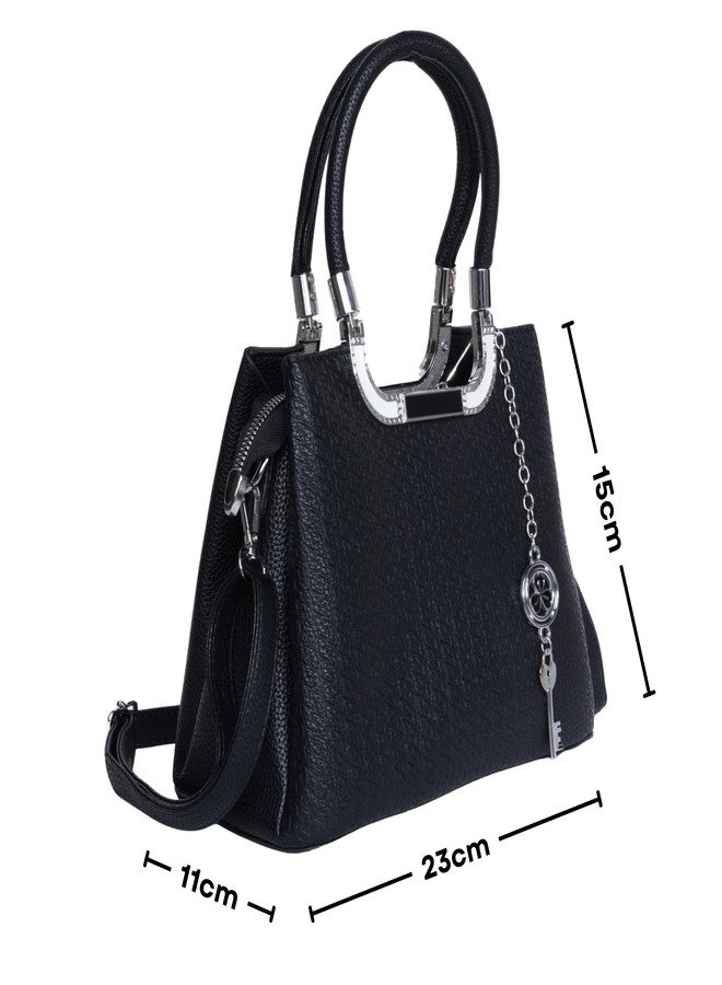 SANTORINI Élysée small Satchel Bag for woman | Multi-Compartment Design with Detachable Sling Strap & Charm | hand bags for women stylish | bags for women latest (Black) - Image 2