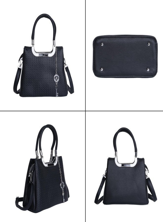SANTORINI Élysée small Satchel Bag for woman | Multi-Compartment Design with Detachable Sling Strap & Charm | hand bags for women stylish | bags for women latest (Black) - Image 3
