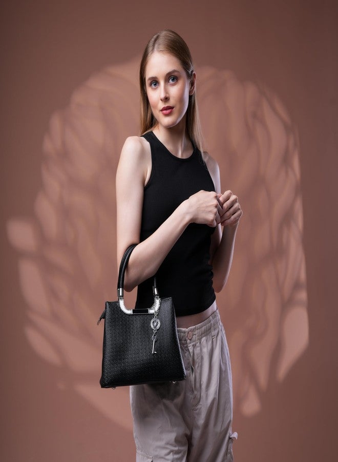 SANTORINI Élysée small Satchel Bag for woman | Multi-Compartment Design with Detachable Sling Strap & Charm | hand bags for women stylish | bags for women latest (Black) - Image 5