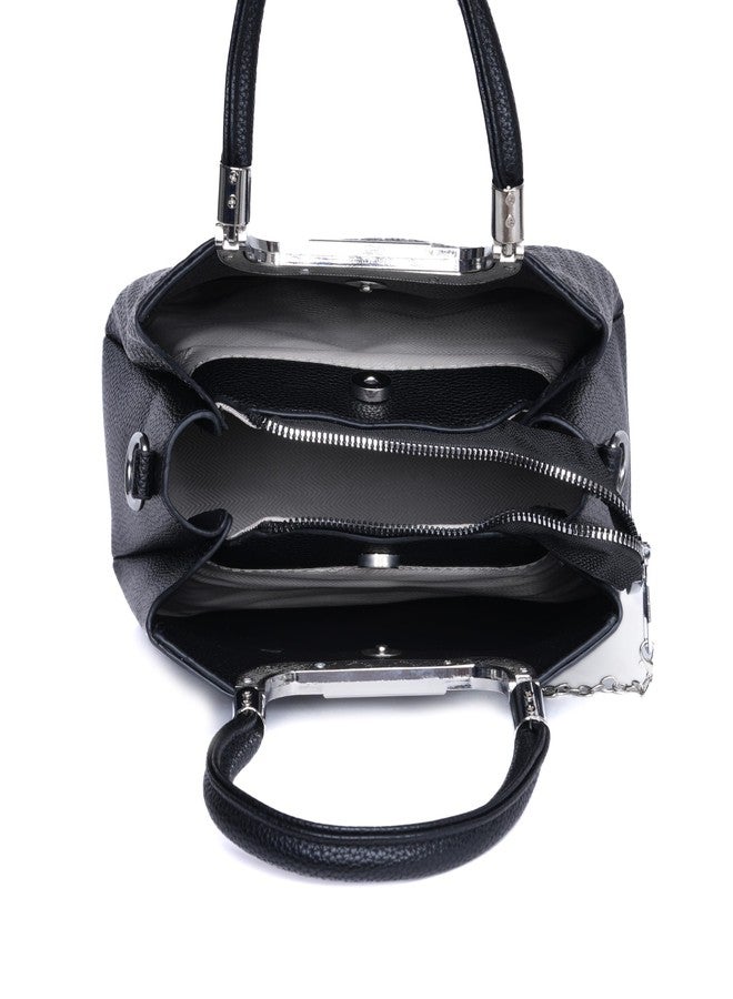SANTORINI Élysée small Satchel Bag for woman | Multi-Compartment Design with Detachable Sling Strap & Charm | hand bags for women stylish | bags for women latest (Black) - Image 4