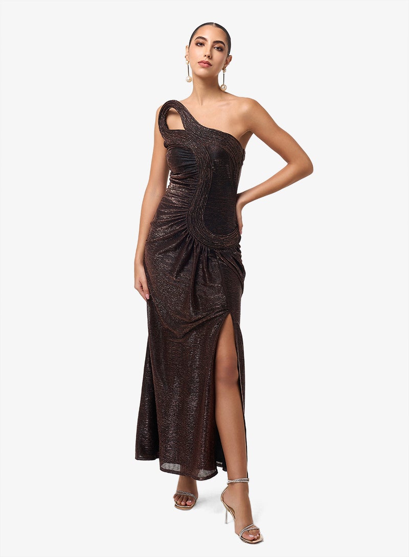 ثريدز باي اجوني فستان ماكسي مكشوف الكتفين لامع - Image 4