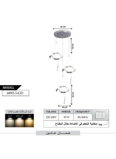Best Power Modern LED Ceiling Chandelier 6892-3 - 3 Lighting Modes, 83W, Adjustable Length 75cm, Elegant Pendant Light for Living Room, Dining Room, and Bedroom  - Image 3