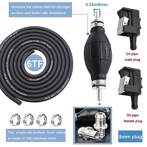 Tnisesm 5/16" 6FT Fuel Line Assembly, with Connector Rubber Marine Outboard Boat Motor RVs Fuel Assembly with Primer Bulb 304 Steel Hose Clamps - Image 3