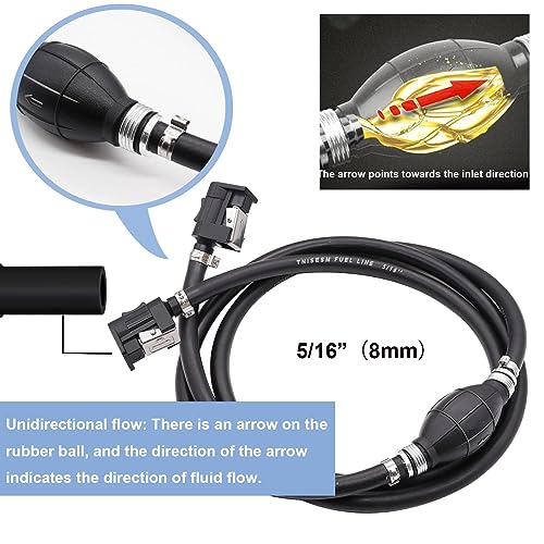 Tnisesm 5/16" 6FT Fuel Line Assembly, with Connector Rubber Marine Outboard Boat Motor RVs Fuel Assembly with Primer Bulb 304 Steel Hose Clamps - Image 4