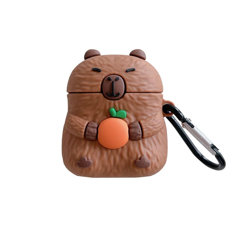 ELVRLA Earphone Case for AirPods 4, Cute Holding Orange Calm Capybara Soft TPU Silicone Cover, Lovely Brown Capybara AirPods 4 Cover Protective Skin Shockproof Protector for Earbuds - Image 1