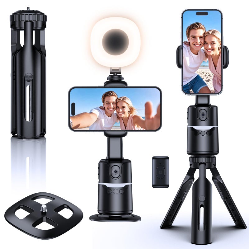 UBeesize Auto Face Tracking Tripod with Adjustable Desk Tripod 360 Rotating vlogging kit for iPhone with Remote Gesture Control Rechargeable Selfie Fill Light No App Required - Image 2
