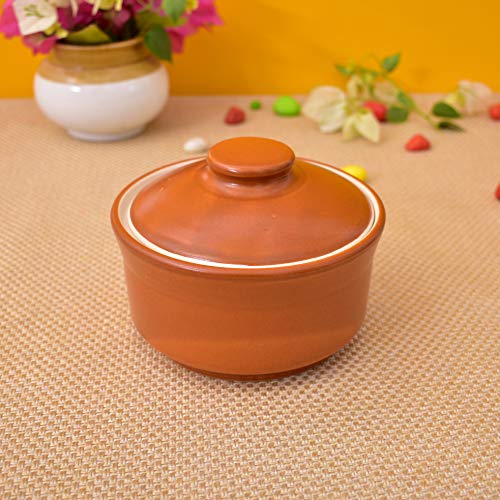 KunhaR Multipurpose Ceramic Donga – Terracotta Plain | 270 ML Lidded Serving Donga | Microwave & Dishwasher Safe | Ideal for Gravy, Dal, Curry & More - Image 1