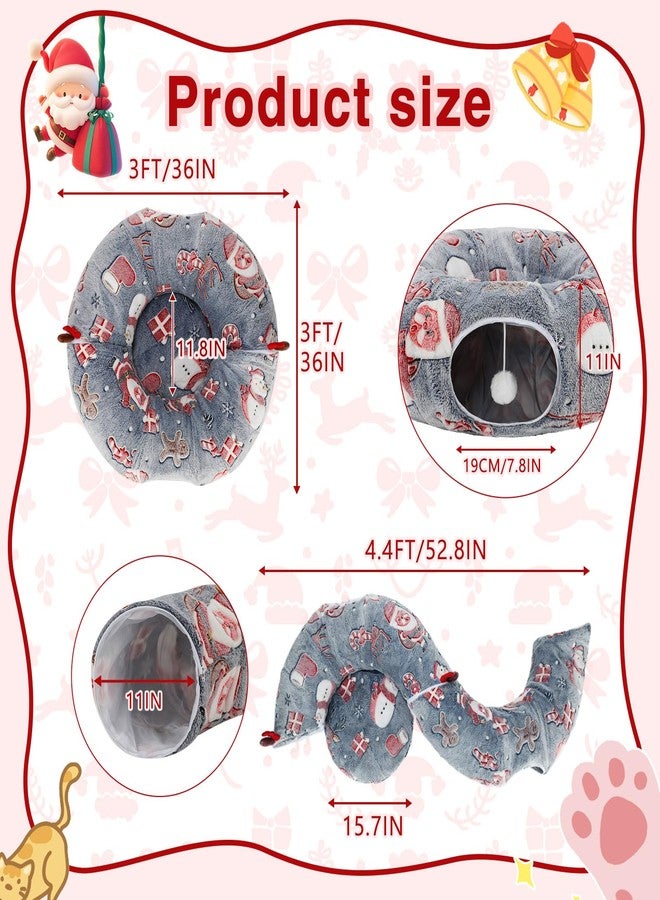 Midollarle Cat Tunnel Christmas Tree Skirt, Christmas Tree Cats Tunnel Bed with Cushion&Balls,Luminous Kitty Donut Tunnels Bed for Indoor,Fluffy Plush 36"*36"*11" Cats Tunnels for Small Animal（Grey） - Image 4