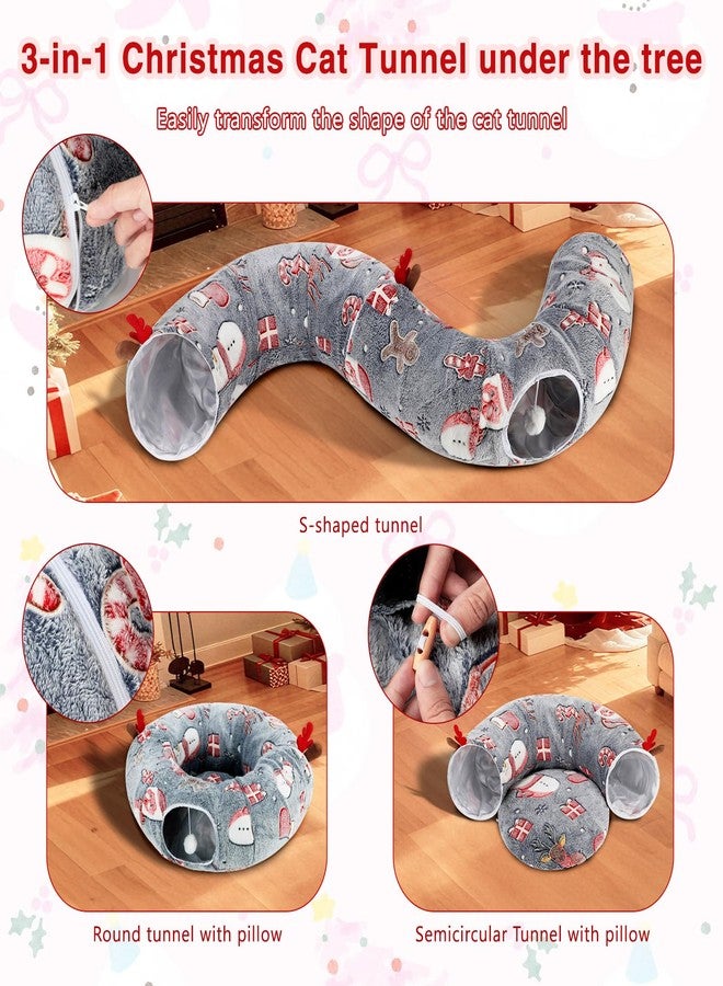 Midollarle Cat Tunnel Christmas Tree Skirt, Christmas Tree Cats Tunnel Bed with Cushion&Balls,Luminous Kitty Donut Tunnels Bed for Indoor,Fluffy Plush 36"*36"*11" Cats Tunnels for Small Animal（Grey） - Image 5