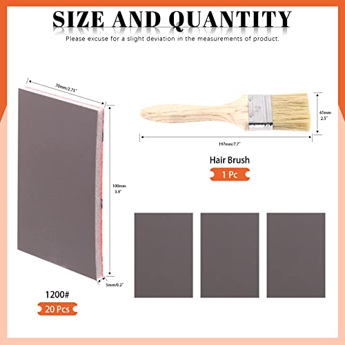 Tanstic 21Pcs 1200-1500 Grits Sanding Sponge Sanding Pads Flexible Wet Dry Soft Foam Sanding Blocks with 2.5 inch Paint Brush for Wood Metal Drywall Furniture - Image 2