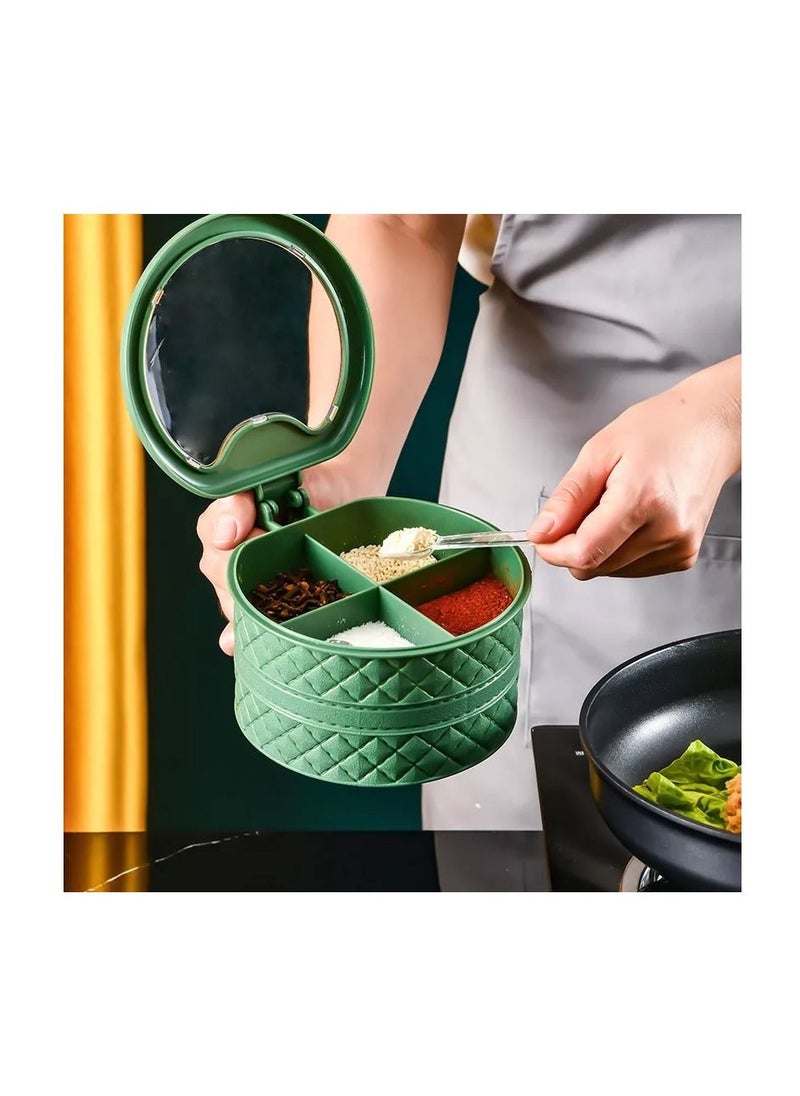 Spaceshoop 3 Compartments Seasoning Box With Lid and Handle Faux Leather Look Spice Pots  - Image 2