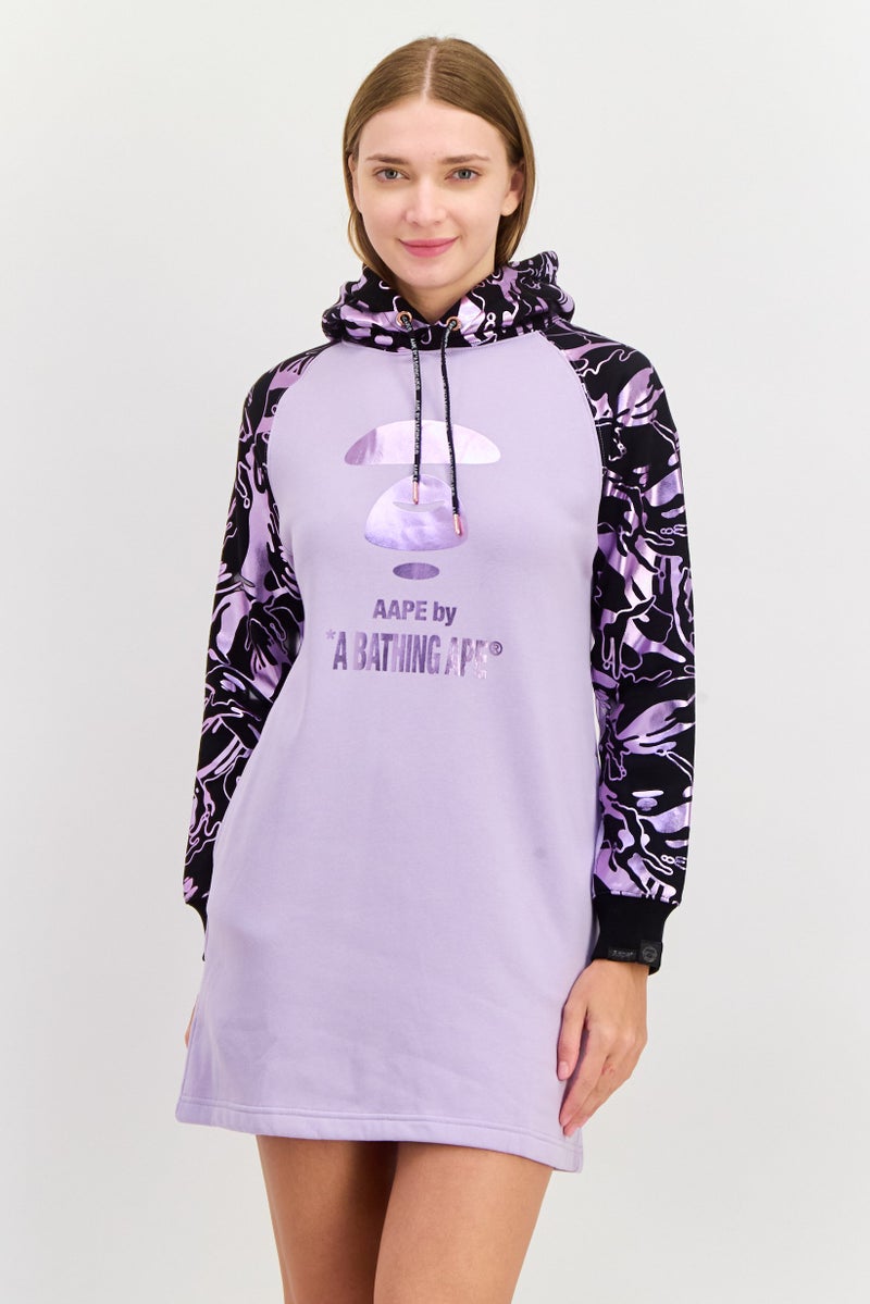 Aape By A Bathing Ape Women Brand Logo Hooded Dress, Purple - Image 1