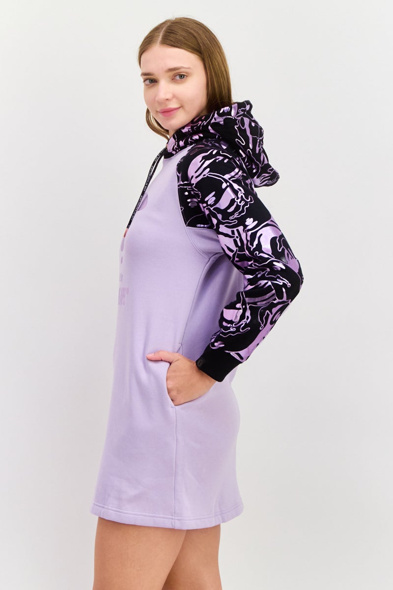 Aape By A Bathing Ape Women Brand Logo Hooded Dress, Purple - Image 3