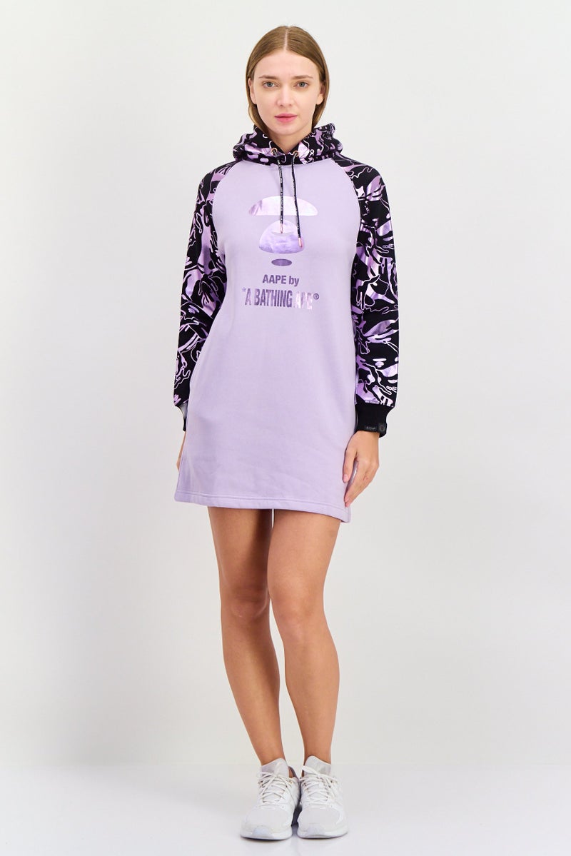 Aape By A Bathing Ape Women Brand Logo Hooded Dress, Purple - Image 4