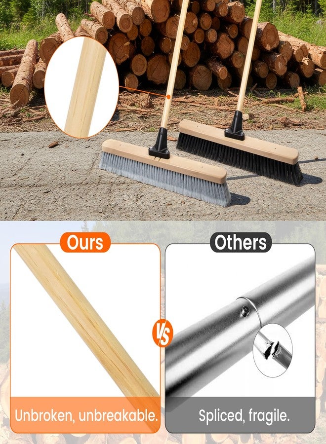 ALANNG 24” Push Brooms for Indoor and Outdoor, Heavy Duty Broom for Sweeping with 61” Wood Handle, Soft Bristle and Stiff Bristle Broom Set for Shop, Garage (2 Pieces) - Image 4