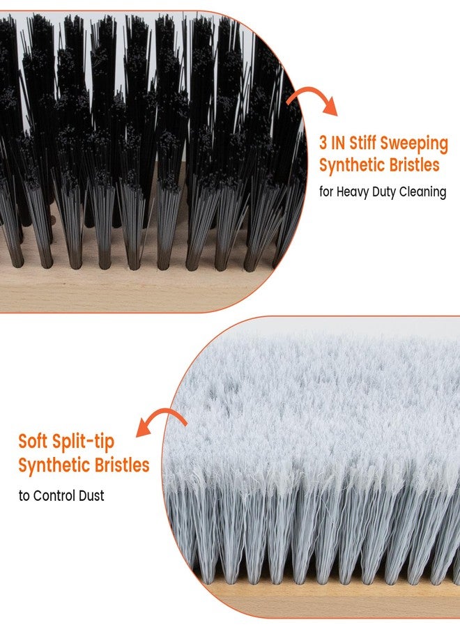 ALANNG 24” Push Brooms for Indoor and Outdoor, Heavy Duty Broom for Sweeping with 61” Wood Handle, Soft Bristle and Stiff Bristle Broom Set for Shop, Garage (2 Pieces) - Image 5