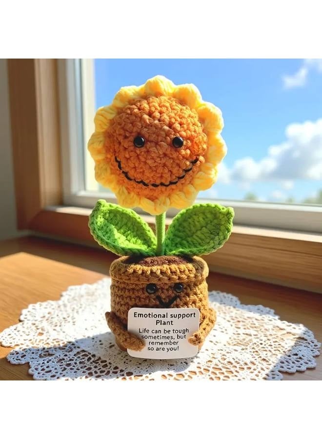 Knitted Flowers Cute Crochet Emotional Support Knitted Positive Energy Doll Handmade Kintted Doll Car Table Decor Friends Gift - Image 4