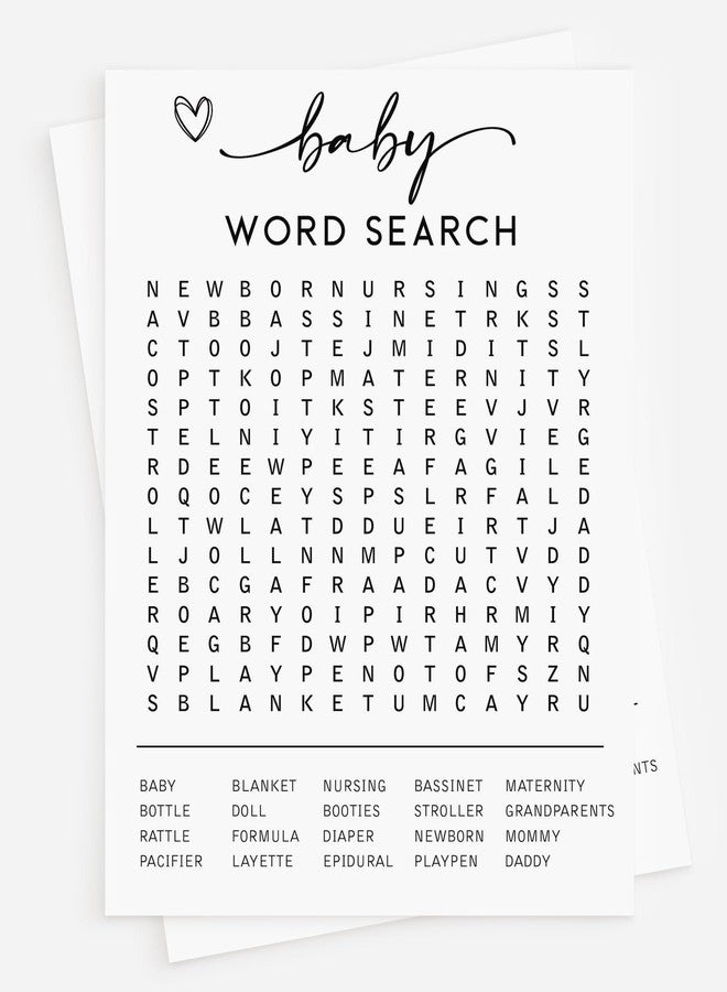 All-Ewired-Up All Ewired Up 50 Baby Shower Word Search Game (50-Cards) Fun Baby Shower Word Find Game Activity, Gender Neutral Boy or Girl, Minimalist Script Greeting Card - Image 1