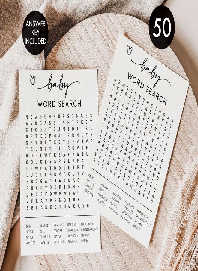 All-Ewired-Up All Ewired Up 50 Baby Shower Word Search Game (50-Cards) Fun Baby Shower Word Find Game Activity, Gender Neutral Boy or Girl, Minimalist Script Greeting Card - Image 3