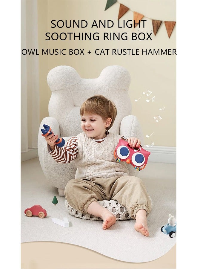 أرولو لعبة خشخيشة للأطفال، صندوق موسيقى على شكل بومة مهدئة مع عيون كبيرة وامضة، مثالية لتهدئة الأطفال وإشراكهم - Image 4