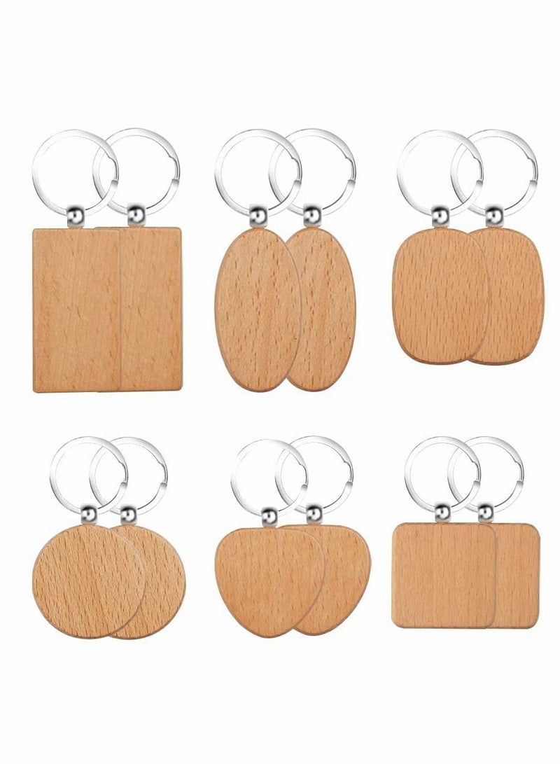 12 Pcs DIY Wood Keychain with Metal Key Ring - Image 1