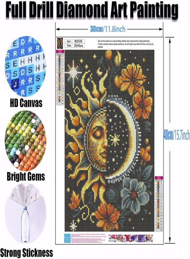 Ekuxom Sun and Moon Diamond Art Kits for Adults, Round Full Drill Diamond Painting Kits, Glow Diamond Art Dots Painting Gem Craft Wall Art Decor Gifts 12x16 inch - Image 2