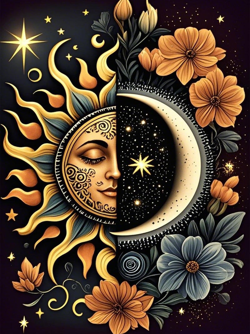 Ekuxom Sun and Moon Diamond Art Kits for Adults, Round Full Drill Diamond Painting Kits, Glow Diamond Art Dots Painting Gem Craft Wall Art Decor Gifts 12x16 inch - Image 1