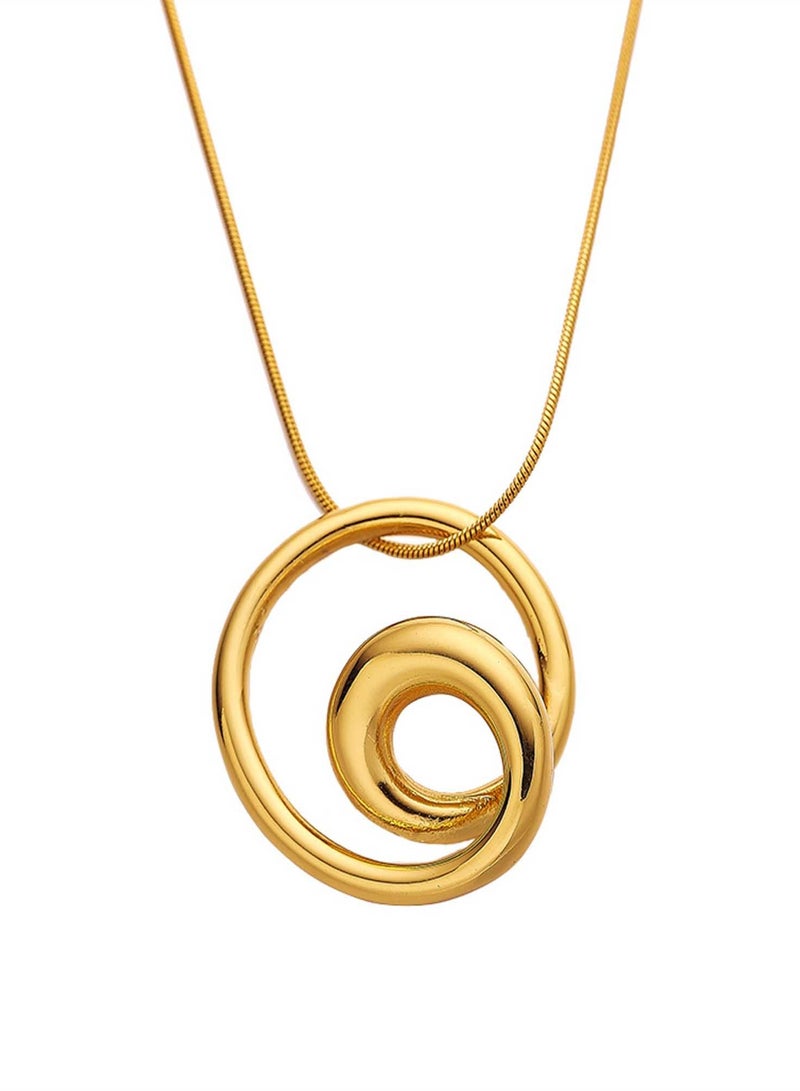 كاف كريشنس قلادة من الفولاذ المقاوم للصدأ مطلية بالذهب 18 قيراط، قلادة دائرية حلزونية، سلسلة 46 سم - Image 1