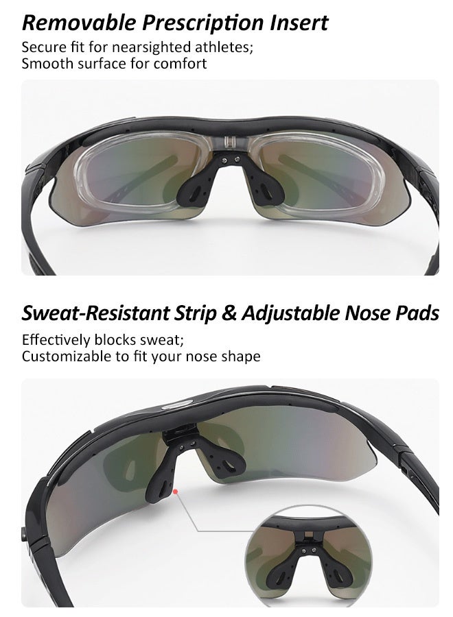 نظارات شمسية استقطابية رياضية UV400 مع 5 عدسات قابلة للتبديل للرجال والنساء - بيسبول، قيادة، صيد، جولف، ركض، دراجات (أسود) - Image 3