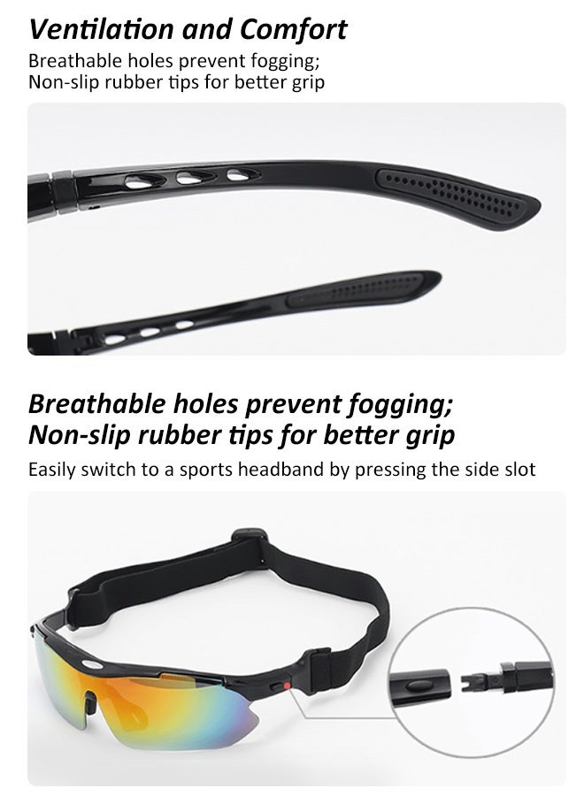 نظارات شمسية استقطابية رياضية UV400 مع 5 عدسات قابلة للتبديل للرجال والنساء - بيسبول، قيادة، صيد، جولف، ركض، دراجات (أسود) - Image 4