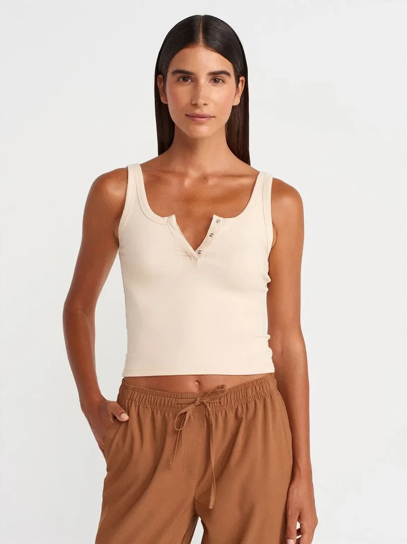 ديلفين Dilvin Ribbed Crop Cami Blouse