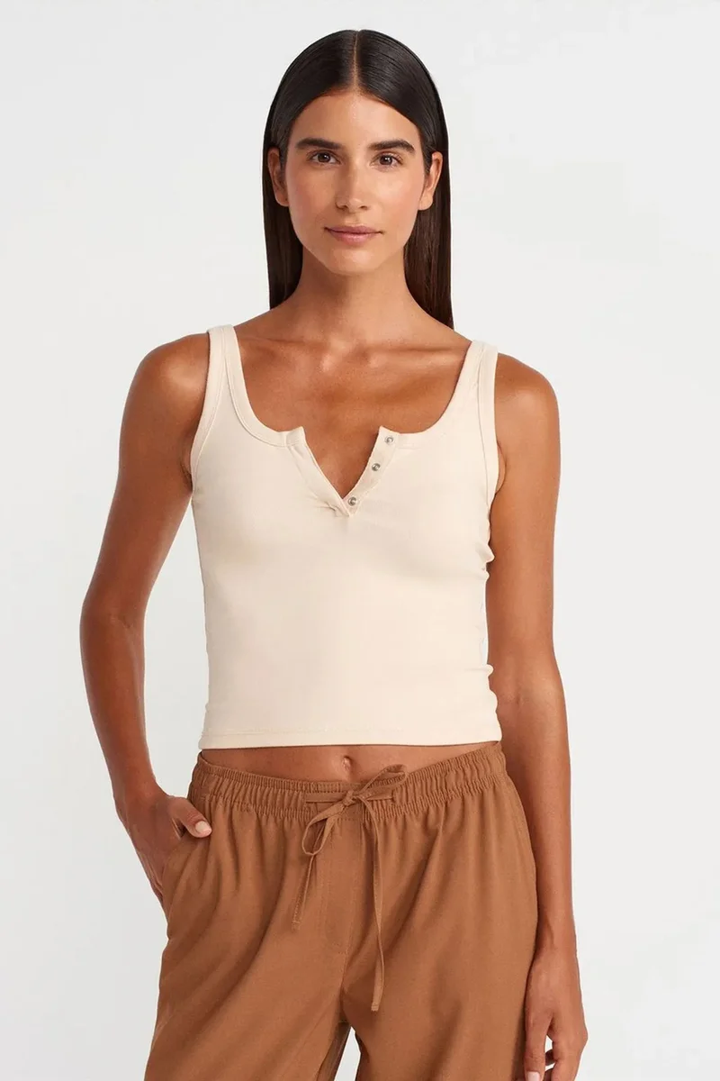 DILVIN Ribbed Crop Cami Blouse